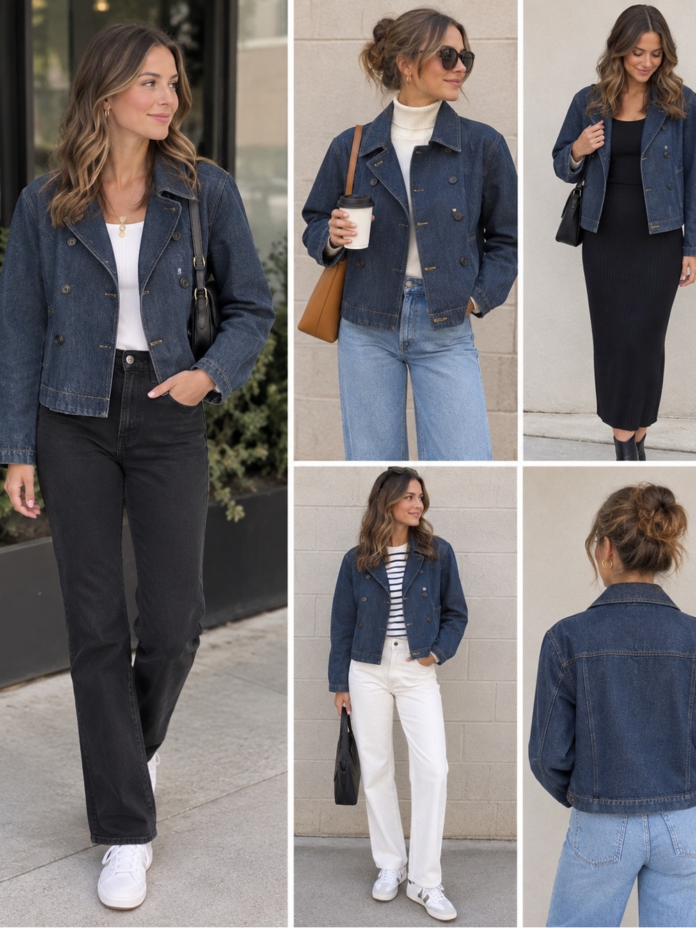 The Limited Dark Blue Denim Double-Breasted Cropped Jacket